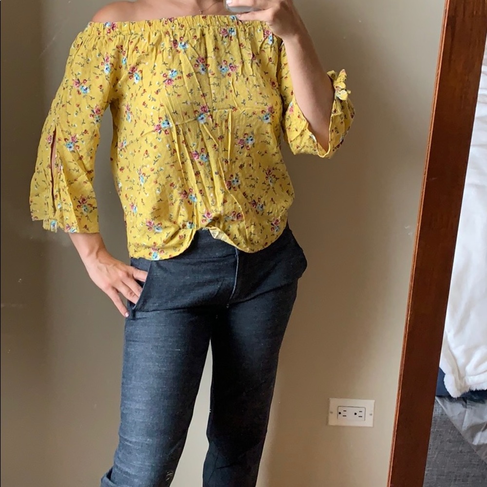 Beautiful yellow floral off the shoulder top